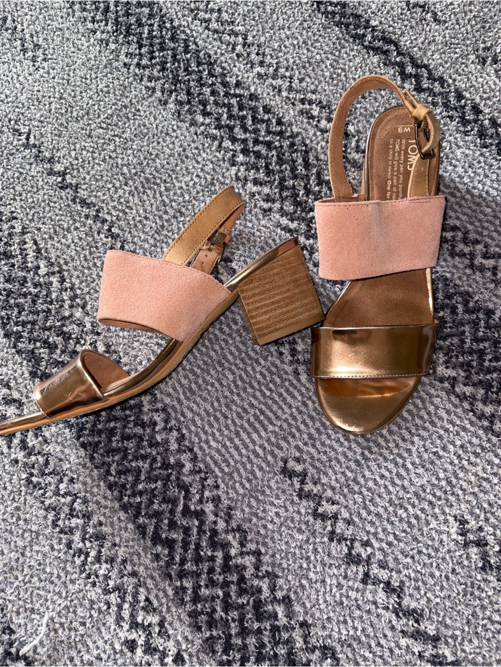 Toms Metallic Bronze and Blush Block Heel Sandals